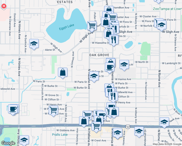 map of restaurants, bars, coffee shops, grocery stores, and more near 6401 North Habana Avenue in Tampa