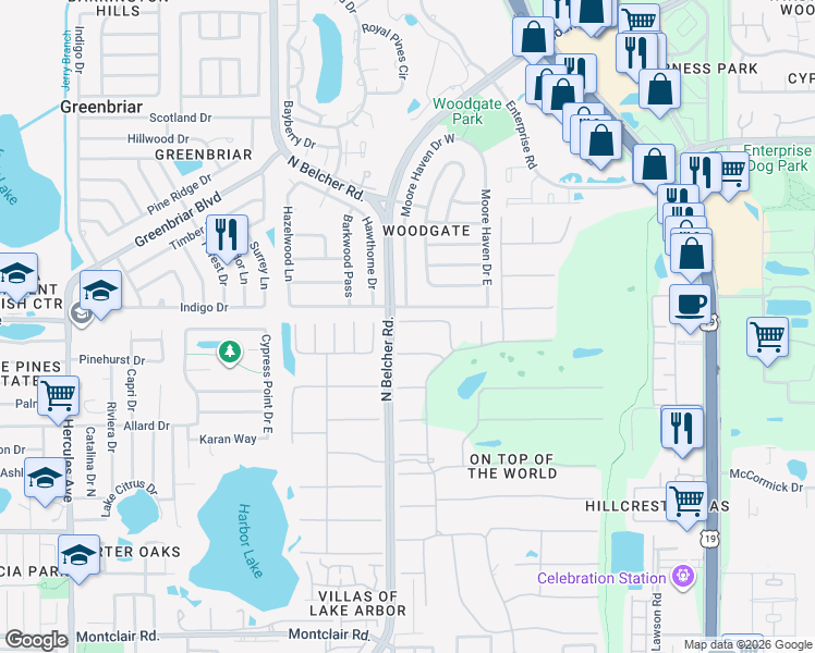 map of restaurants, bars, coffee shops, grocery stores, and more near 2313 Willow Tree Trail in Clearwater