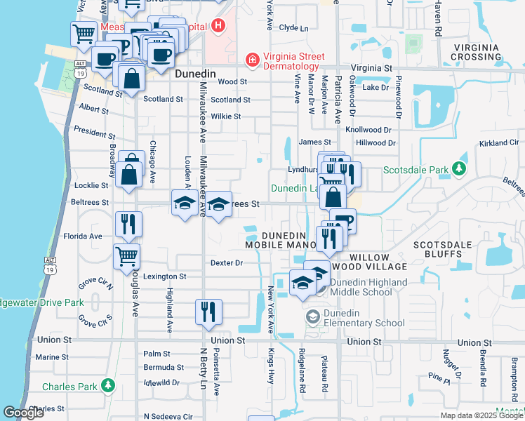 map of restaurants, bars, coffee shops, grocery stores, and more near in Dunedin