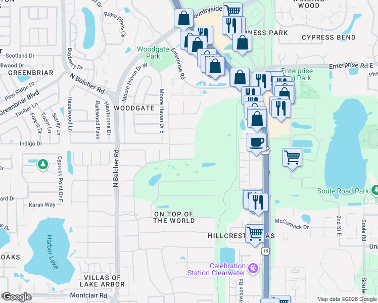 map of restaurants, bars, coffee shops, grocery stores, and more near 2440 World Parkway Boulevard in Clearwater