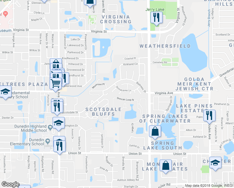 map of restaurants, bars, coffee shops, grocery stores, and more near 365 Durham Court in Dunedin