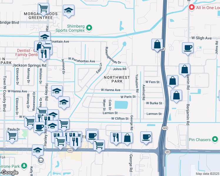map of restaurants, bars, coffee shops, grocery stores, and more near 6506 Sawyer Court in Tampa