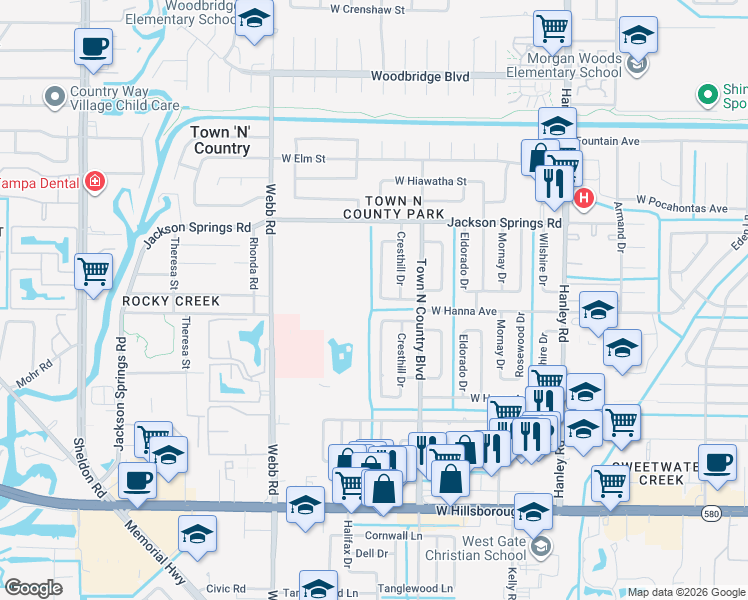 map of restaurants, bars, coffee shops, grocery stores, and more near 6405 Santa Monica Drive in Tampa
