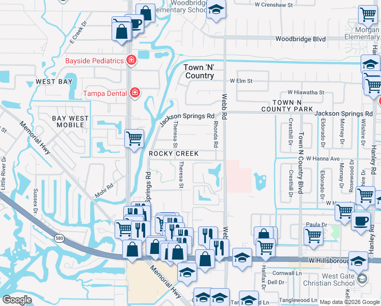 map of restaurants, bars, coffee shops, grocery stores, and more near 8325 Patsy Street in Tampa