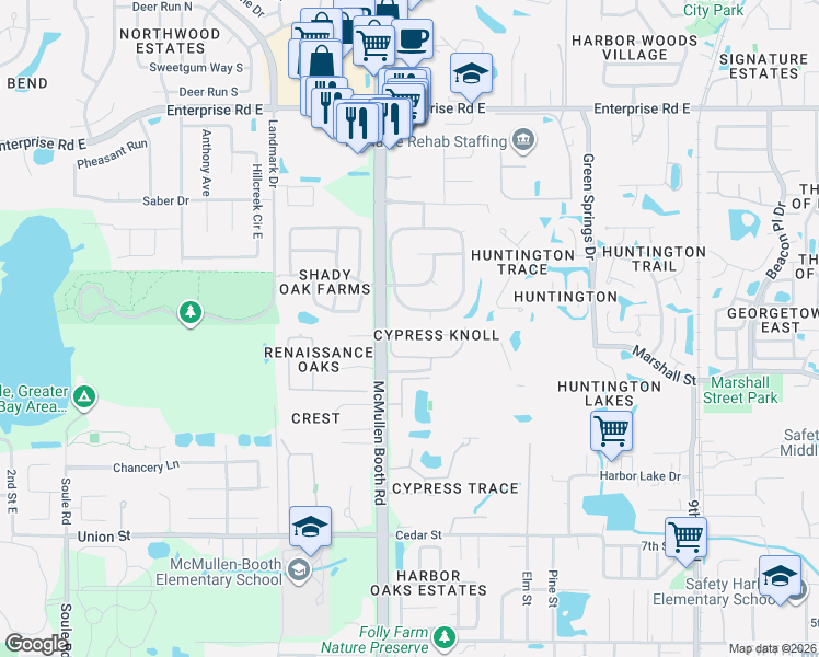 map of restaurants, bars, coffee shops, grocery stores, and more near 100 Woodcreek Drive West in Safety Harbor