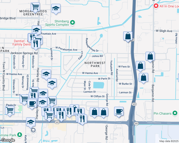 map of restaurants, bars, coffee shops, grocery stores, and more near 6506 Sawyer Court in Tampa