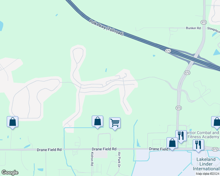 map of restaurants, bars, coffee shops, grocery stores, and more near 4098 Windchime Lane in Lakeland