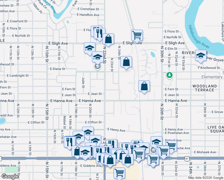 map of restaurants, bars, coffee shops, grocery stores, and more near 2208 East Fern Street in Tampa
