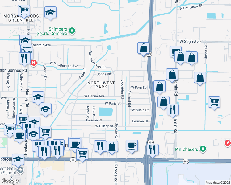 map of restaurants, bars, coffee shops, grocery stores, and more near 6407 Golden Drive in Tampa