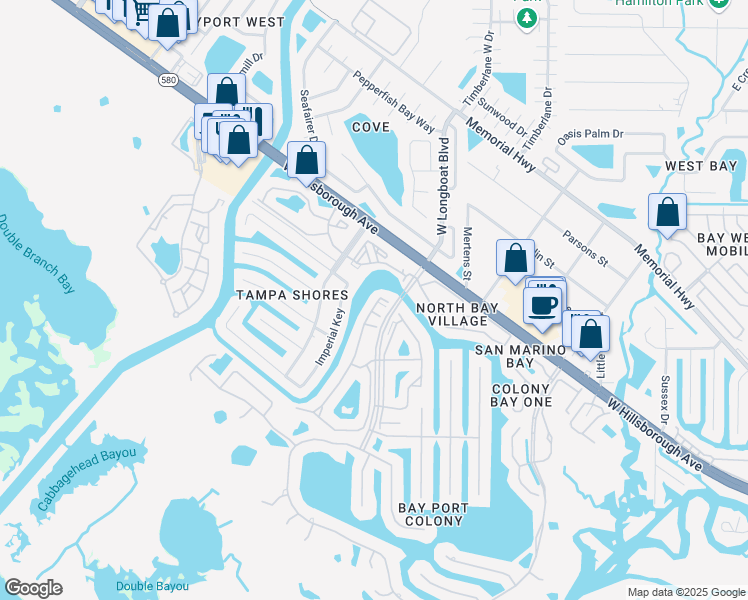 map of restaurants, bars, coffee shops, grocery stores, and more near 5718 Baywater Drive in Tampa