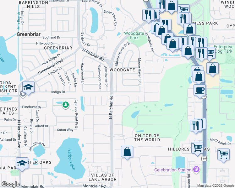 map of restaurants, bars, coffee shops, grocery stores, and more near 2313 Willow Tree Trail in Clearwater