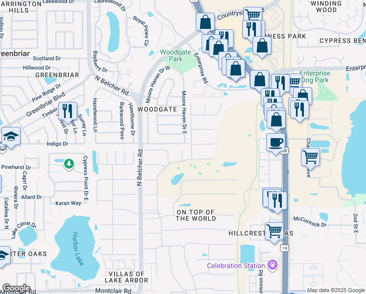 map of restaurants, bars, coffee shops, grocery stores, and more near 2389 Willow Tree Trail in Clearwater