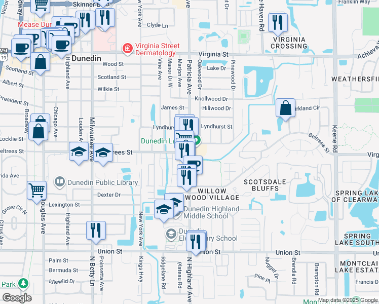 map of restaurants, bars, coffee shops, grocery stores, and more near 886 Beltrees Street in Dunedin