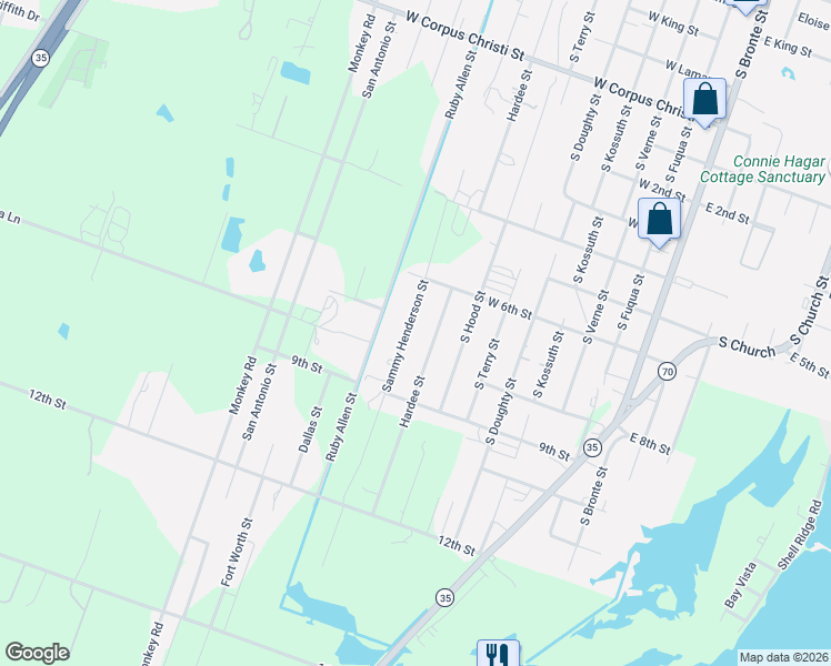 map of restaurants, bars, coffee shops, grocery stores, and more near 1601 Hardee Street in Rockport