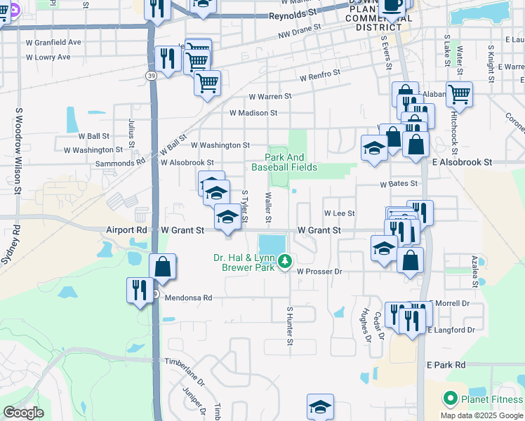 map of restaurants, bars, coffee shops, grocery stores, and more near 1203 Waller Street in Plant City