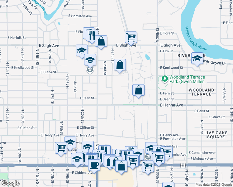 map of restaurants, bars, coffee shops, grocery stores, and more near 2220 East Fern Street in Tampa