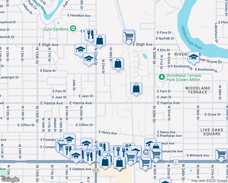 map of restaurants, bars, coffee shops, grocery stores, and more near 2220 East Fern Street in Tampa