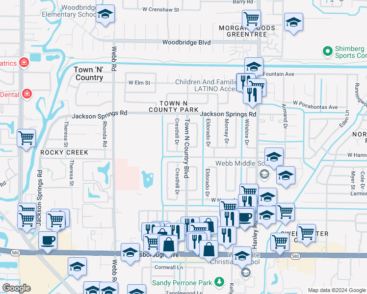 map of restaurants, bars, coffee shops, grocery stores, and more near 6404 Town N Country Boulevard in Tampa
