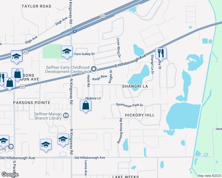 map of restaurants, bars, coffee shops, grocery stores, and more near 813 Knight Street in Seffner