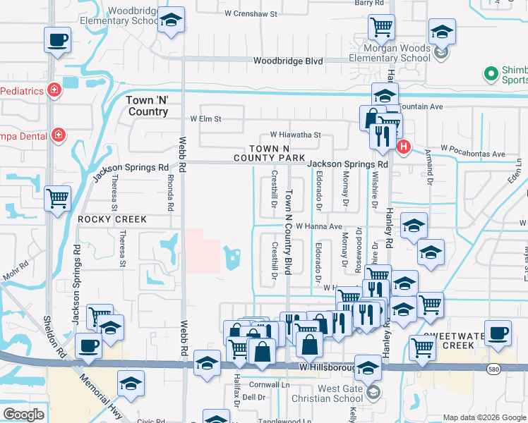 map of restaurants, bars, coffee shops, grocery stores, and more near 6405 Santa Monica Drive in Tampa