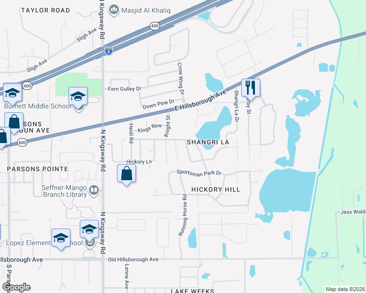 map of restaurants, bars, coffee shops, grocery stores, and more near 503 Rooks Road in Seffner