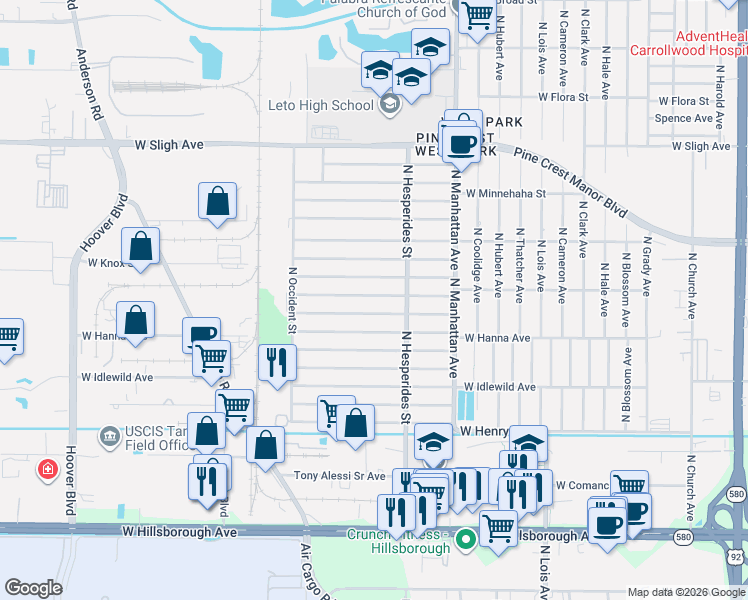 map of restaurants, bars, coffee shops, grocery stores, and more near 4514 West Fern Street in Tampa