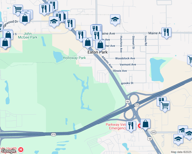map of restaurants, bars, coffee shops, grocery stores, and more near 3352 South Combee Road in Lakeland