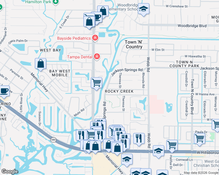 map of restaurants, bars, coffee shops, grocery stores, and more near 8523 Patsy Street in Tampa