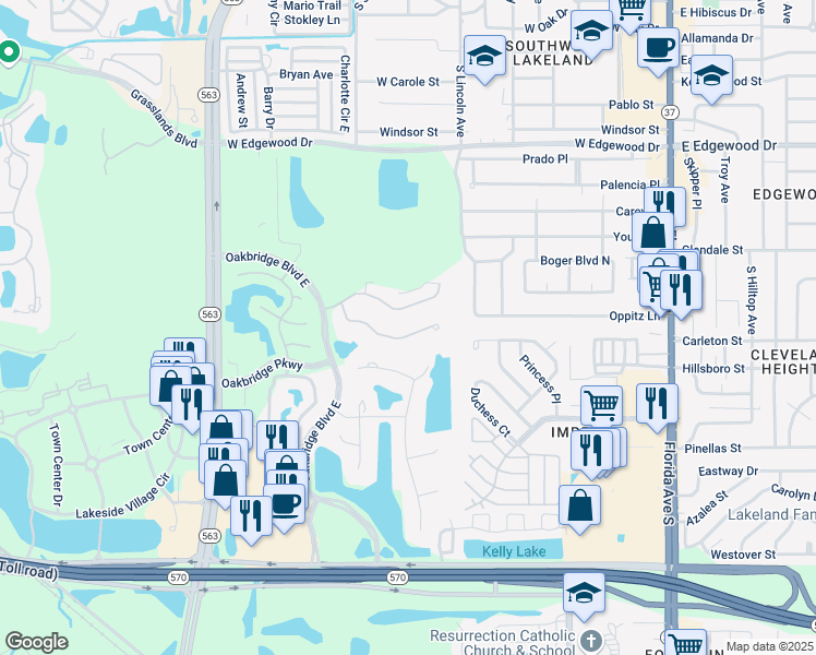 map of restaurants, bars, coffee shops, grocery stores, and more near 855 Summerfield Drive in Lakeland