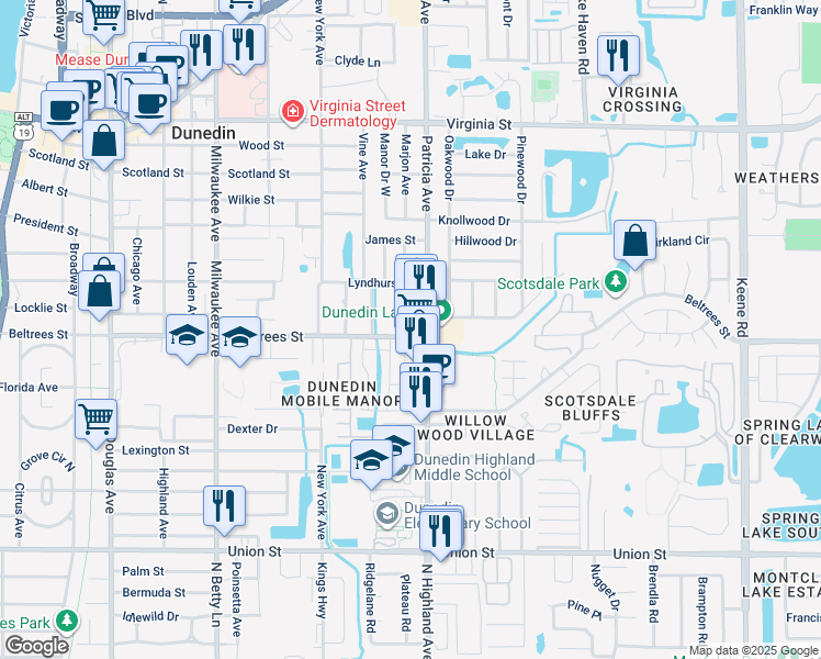 map of restaurants, bars, coffee shops, grocery stores, and more near 886 Beltrees Street in Dunedin