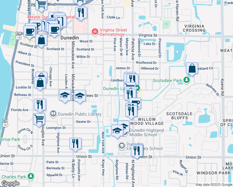 map of restaurants, bars, coffee shops, grocery stores, and more near 404 3rd Avenue in Dunedin
