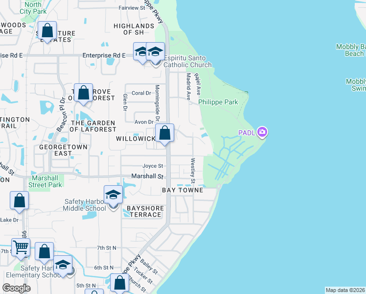 map of restaurants, bars, coffee shops, grocery stores, and more near 202 Lighthouse Court in Safety Harbor