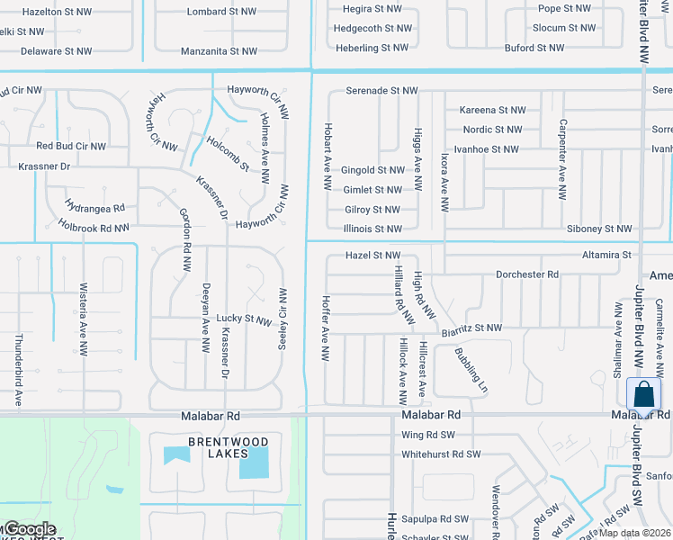 map of restaurants, bars, coffee shops, grocery stores, and more near 274 Hoffer Avenue Northwest in Palm Bay
