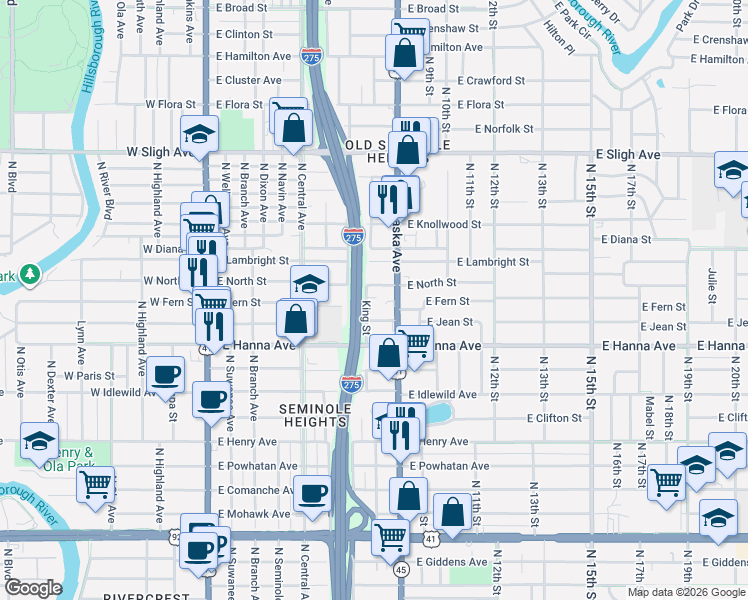 map of restaurants, bars, coffee shops, grocery stores, and more near 6307 King Street in Tampa