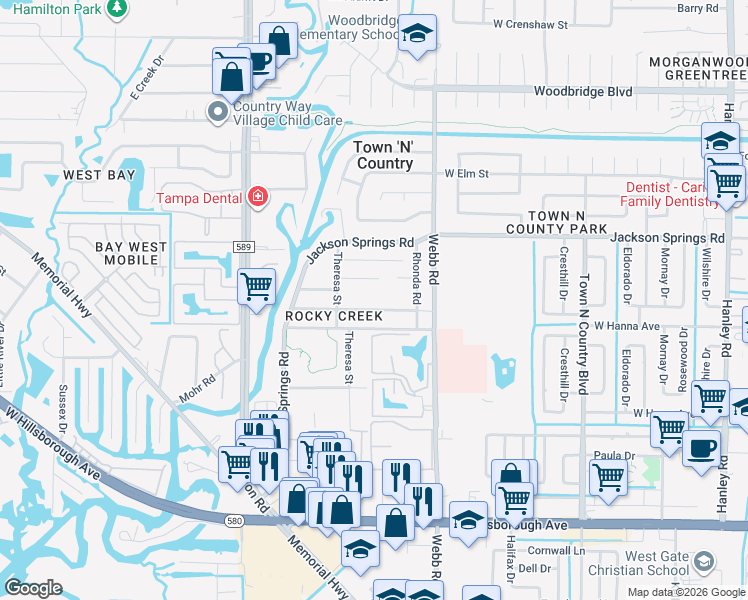 map of restaurants, bars, coffee shops, grocery stores, and more near 8325 Patsy Street in Tampa