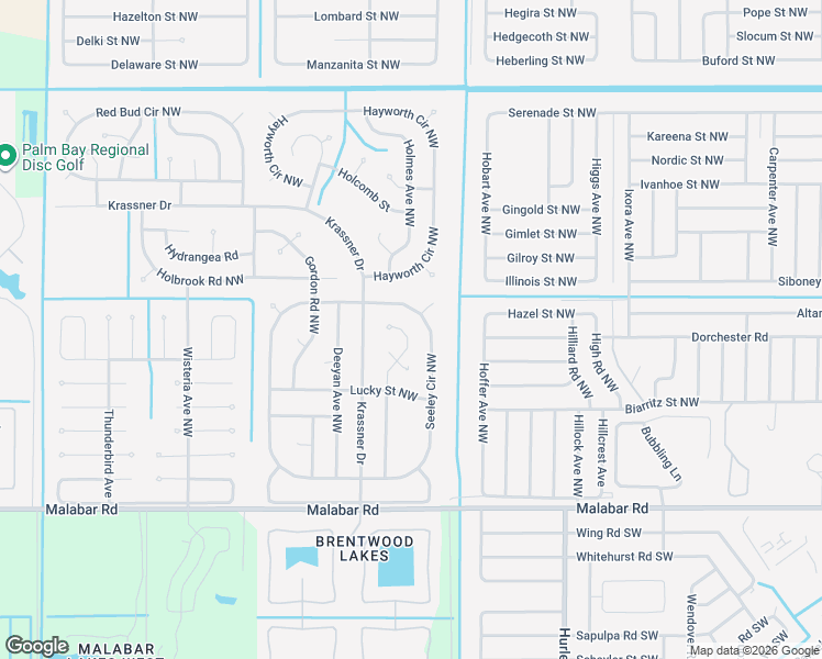 map of restaurants, bars, coffee shops, grocery stores, and more near 259 Dobbins Road Northwest in Palm Bay