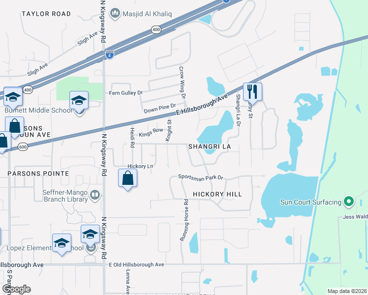 map of restaurants, bars, coffee shops, grocery stores, and more near 501 Rooks Road in Seffner