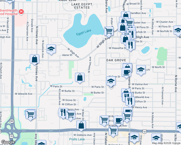 map of restaurants, bars, coffee shops, grocery stores, and more near 6404 Felice Avenue in Tampa