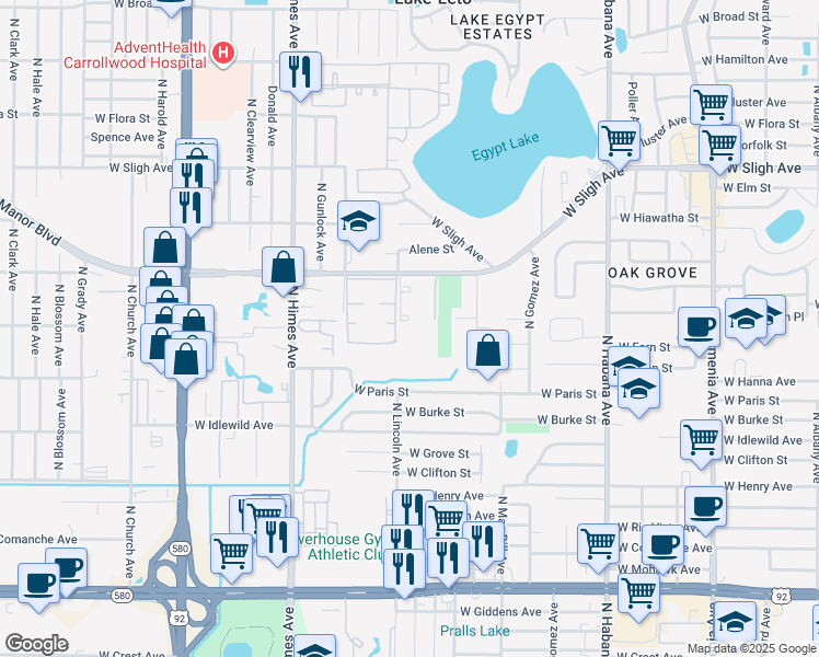 map of restaurants, bars, coffee shops, grocery stores, and more near 6204 Piccadilly Court in Tampa