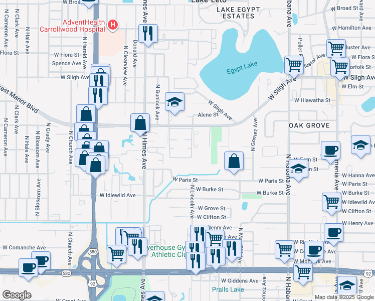 map of restaurants, bars, coffee shops, grocery stores, and more near 6204 Piccadilly Court in Tampa