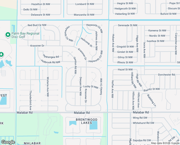 map of restaurants, bars, coffee shops, grocery stores, and more near 298 Dobbins Road Northwest in Palm Bay
