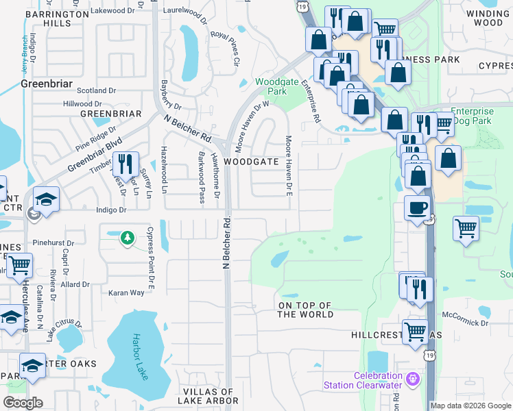 map of restaurants, bars, coffee shops, grocery stores, and more near 2349 Willow Tree Trail in Clearwater