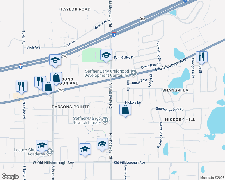 map of restaurants, bars, coffee shops, grocery stores, and more near 823 Walnut Drive in Seffner