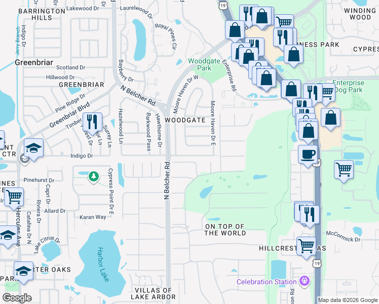 map of restaurants, bars, coffee shops, grocery stores, and more near 2349 Willow Tree Trail in Clearwater