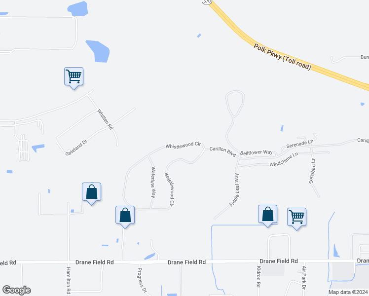map of restaurants, bars, coffee shops, grocery stores, and more near 3875 Whistlewood Circle in Lakeland