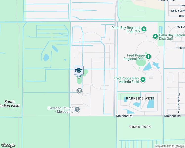 map of restaurants, bars, coffee shops, grocery stores, and more near 2331 Malabar Road in Palm Bay