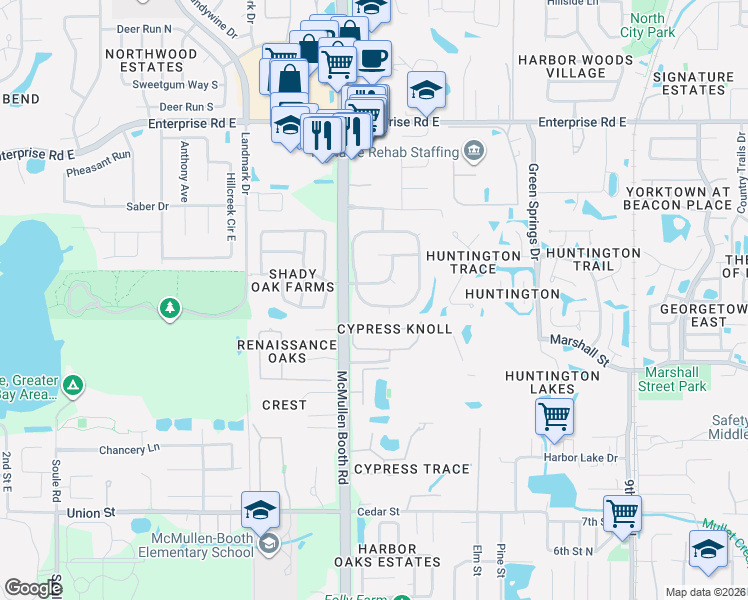 map of restaurants, bars, coffee shops, grocery stores, and more near 110 Woodcreek Drive West in Safety Harbor