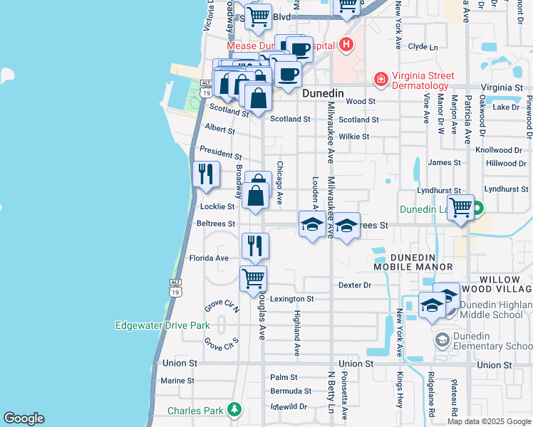 map of restaurants, bars, coffee shops, grocery stores, and more near in Dunedin