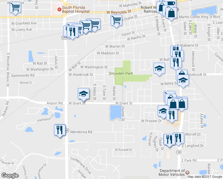map of restaurants, bars, coffee shops, grocery stores, and more near 1203 Waller Street in Plant City