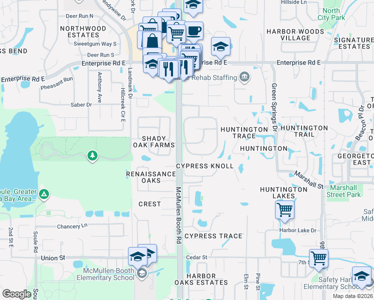 map of restaurants, bars, coffee shops, grocery stores, and more near 100 Woodcreek Drive West in Safety Harbor